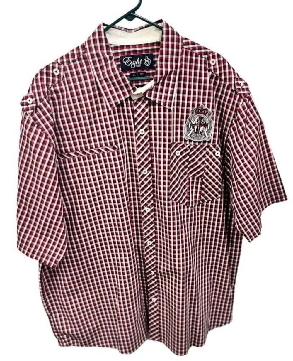 Eight 732 Red and Black Checkered Button-Up Shirt with Crest Patch, Size 3XL